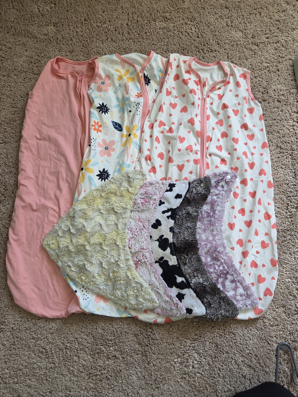 Baby Sleep Sacks Bundle girl 12 -18 months  minky burp clip rags